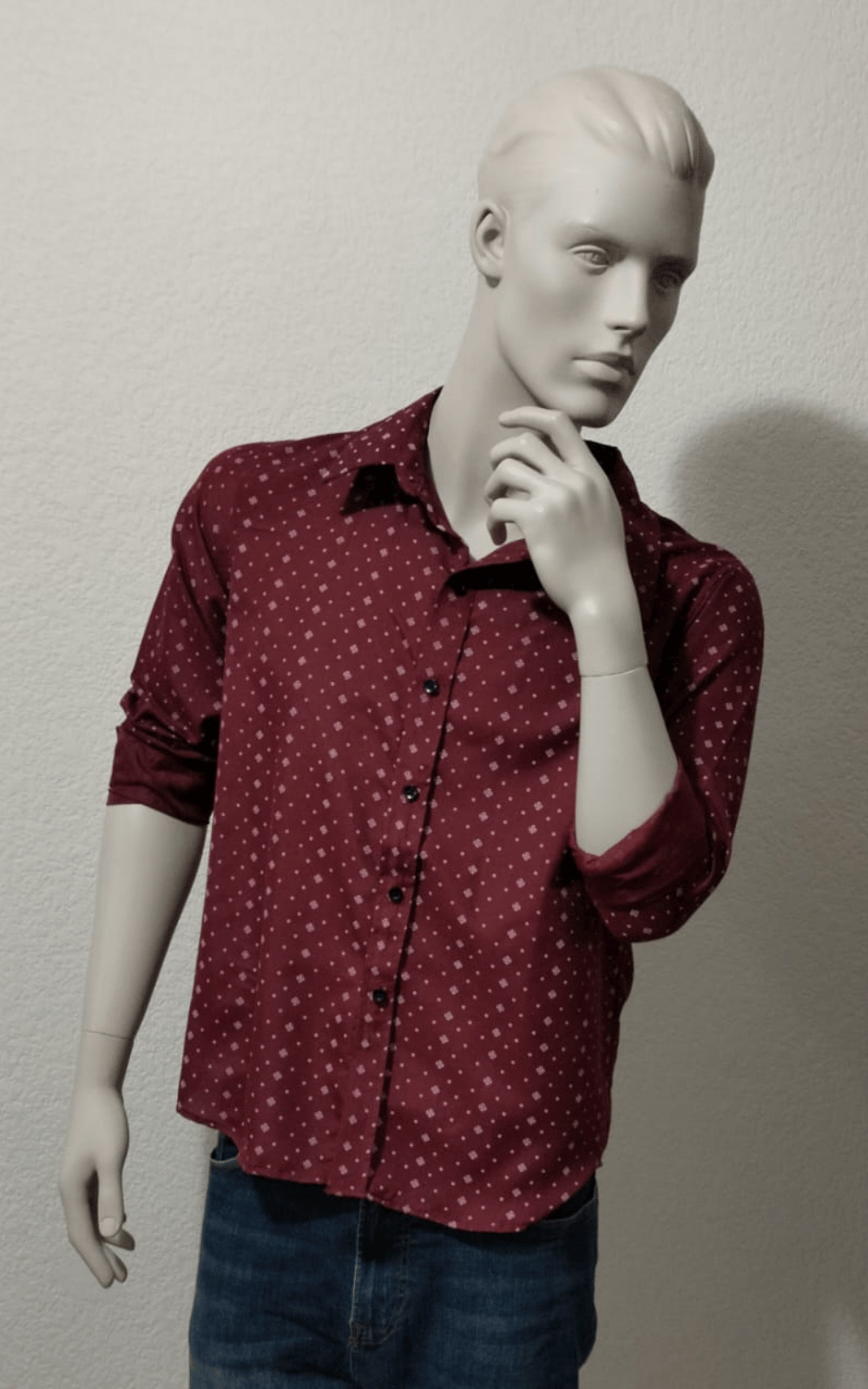 Camisa Casual Vino Punteada ML - Imagen 2