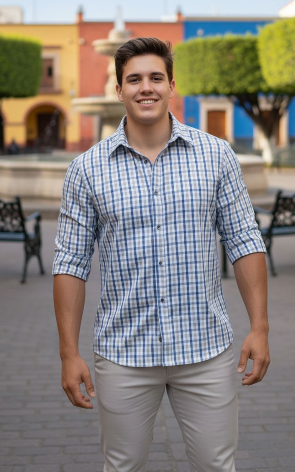 SS Camisa Cuadros Azul Gris ML